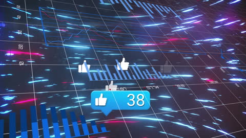 Social Media Icons with Digital Network and Analytics Visualization
