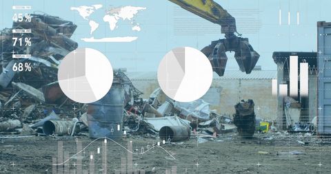 Futuristic Interface Over Industrial Metal Recycling Scene