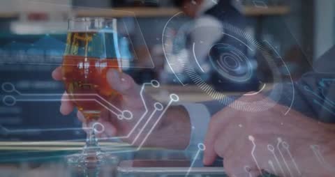 High-Tech Bar Scene with Futuristic Holographic Display