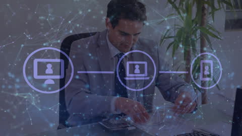 Businessman Working with Digital Network Overlay