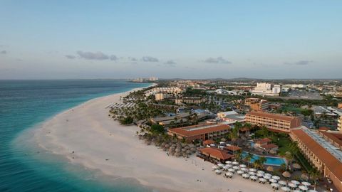Scenic coastal beach view of aruba's pristine sandy beach
