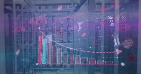Digital Interface Overlay with Graphs in Server Room - Download Free Stock Images Pikwizard.com