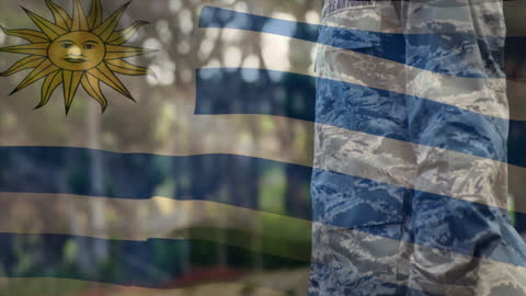 Patriotic Overlay of Uruguayan Flag on Soldier Silhouette