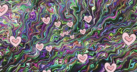 Pink Love Hearts on Vibrant Colorful Patterned Background - Download Free Stock Images Pikwizard.com