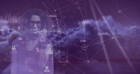 Confident Woman with Digital Network and Data Processing Overlay - Download Free Stock Images Pikwizard.com