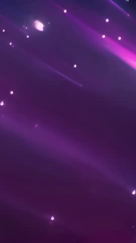 Vertical nebula opening with diagonal meteor streaks and flickering star particles