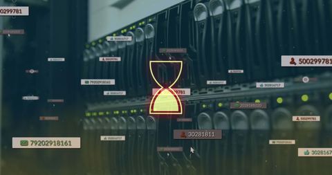 Digital Timer Overlay on Server Room with Data Connections - Download Free Stock Images Pikwizard.com