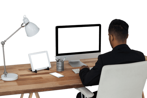 transparent view of businessman working at modern desk setup - Download Free Stock Videos Pikwizard.com