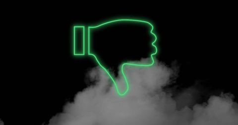 Neon Thumbs Down Icon Over Smoky Background