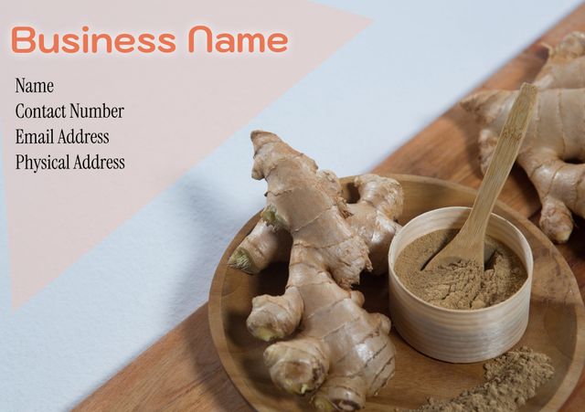 Business Card with Ginger Root and Ginger Powder Background - Download Free Stock Templates Pikwizard.com