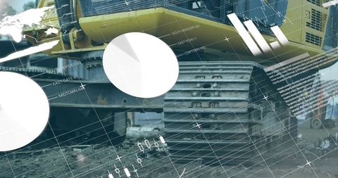 Infographic Interface Over Scrap Yard Machinery in Industrial Setting