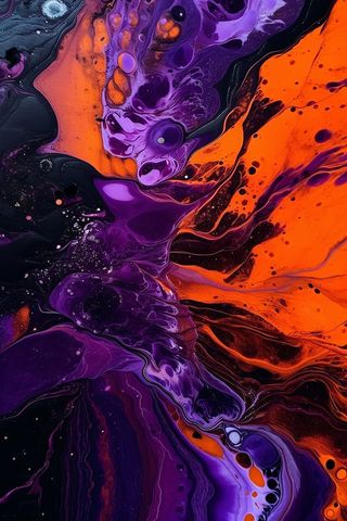 Vibrant abstract art design with bold purple and orange swirls