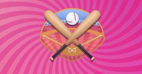 Dynamic baseball emblem with bats and spiral background