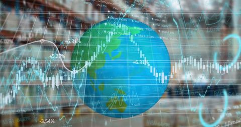 Global finance technology with stock market data overlay