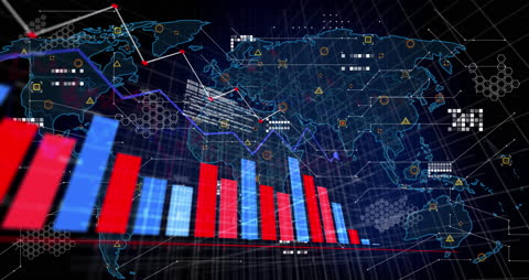 Global Economy Concept with Data Charts on World Map Background