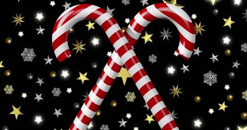 Festive Candy Canes with Stars and Snowflakes on Black - Download Free Stock Images Pikwizard.com