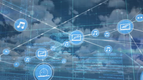 Cloud Computing with Connected Music Icons Animation