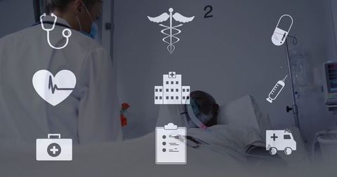 Doctor Assisting Patient with Oxygen Mask in Hospital Ward