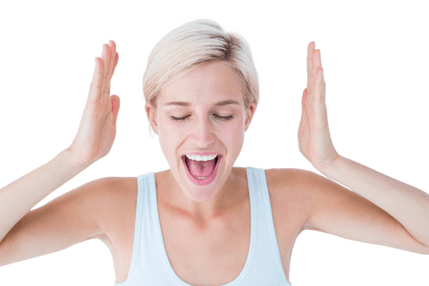 joyful blonde woman expressing happiness with hands raised transparent background - Download Free Stock Videos Pikwizard.com