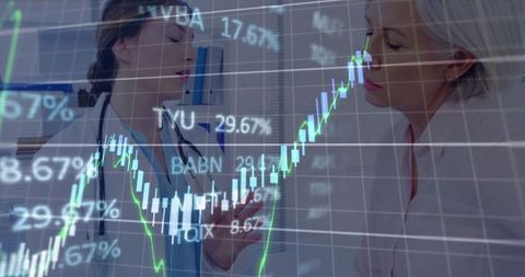 Healthcare Professional Consults Patient with Overlaid Financial Data