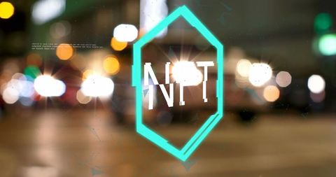 NFT Logo Overlay on Blurred Urban Night Scene