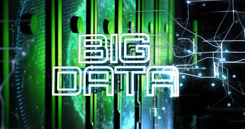 Big Data Text Overlay on Futuristic Server Room with Digital Nodes - Download Free Stock Images Pikwizard.com