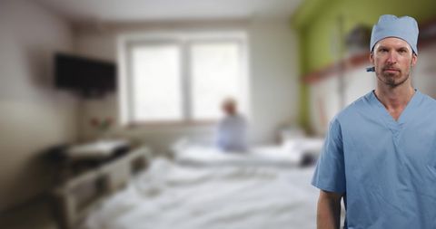 Surgeon in Hospital Room Blurred Background Healthcare Concept