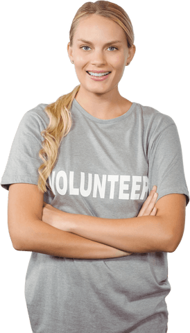 Smiling Volunteer Woman in Transparent Background with Arms Crossed
