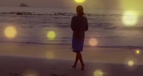 Serene Walk on Beach at Sunset with Golden Effect