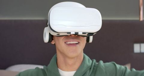 Man Enjoying VR Experience in Modern Living Room