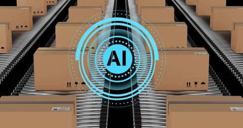 Ai monitoring conveyor belt streamlining warehouse logistics and automated parcel sorting