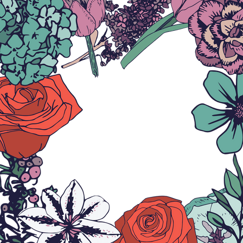 Vibrant Floral Frame with Copy Space on Transparent Background