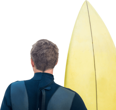 Caucasian Surfer with Yellow Board on Transparent Backdrop