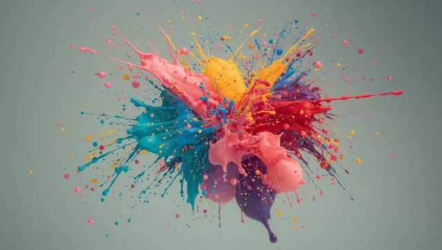 Vibrant paint splash explosion on grey backdrop