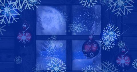 Festive Winter Scene with Christmas Baubles and Snowflakes