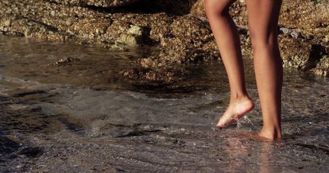 Carefree Barefoot Walk on the Beach at Sunset