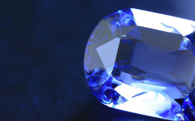 Macro close-up shows intricate details of a blue sapphire gemstone. Use it for jewelry, luxury, gemstone details, precious stones, and elegance themes in publications or advertisements.
