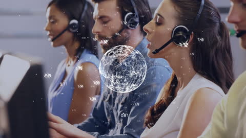 Diverse Call Center Team with Digital Network Concept