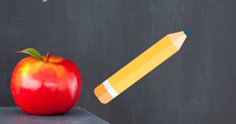 Colorful Diagram Illustration Over Apple and Blackboard Background