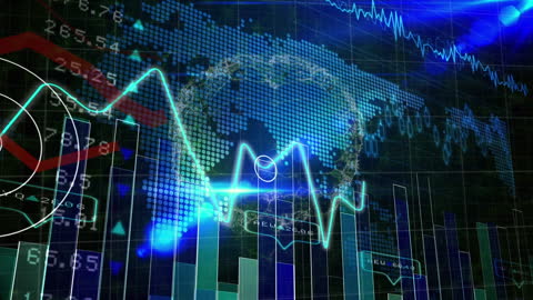 Futuristic Digital Data Visualization with Global Connections