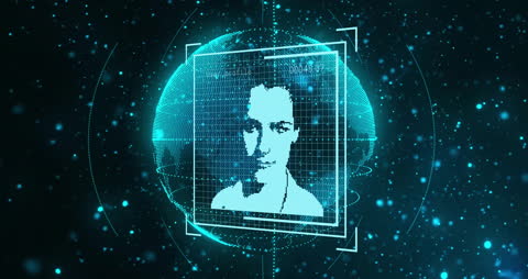 Digital Face Portrait with Futuristic Globe Interface