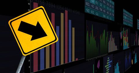 Financial data visualization with downward arrow sign