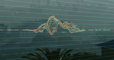Digital Financial Data over Cityscape for Analytics Concept