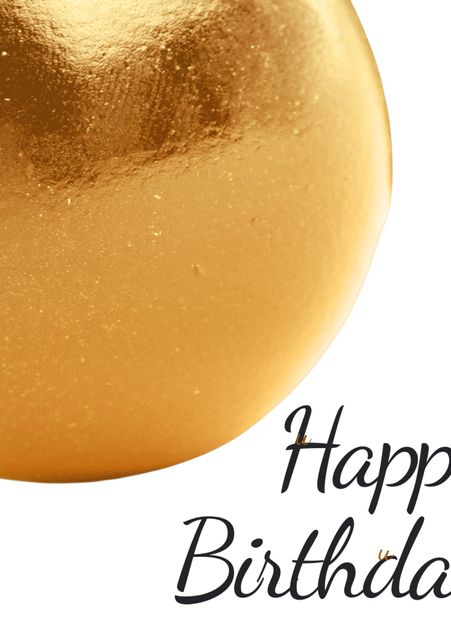 This image depicts a close-up of a golden balloon with 'Happy Birthday' text in stylish cursive font. Perfect for birthday cards, invitations, and party decorations, it adds an elegant and festive touch to any celebration.