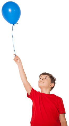 Happy Boy in Red Shirt Holding Blue Balloon Transparent Cutout