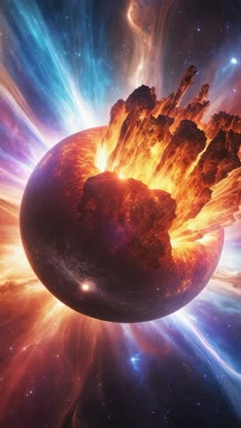 Erupting Planet Exploding Outer Crust Sending Lava Plumes and Ionized Gas in Space