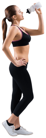 Fit Woman Drinking Water from Sports Bottle Transparent Background