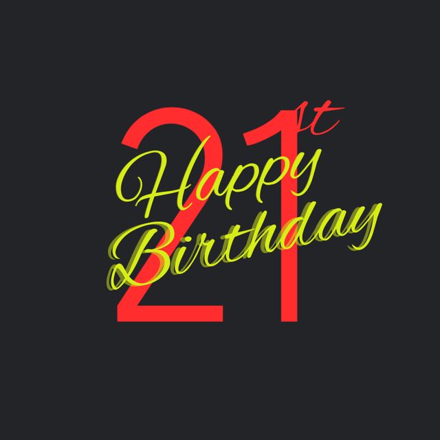 The vibrant and festive typography emphasizes the excitement of a 21st birthday. Ideal for birthday cards, invitations, social media posts, or any celebratory materials focused on turning 21. The bold colors and stylish design add a cheerful and energetic feel.