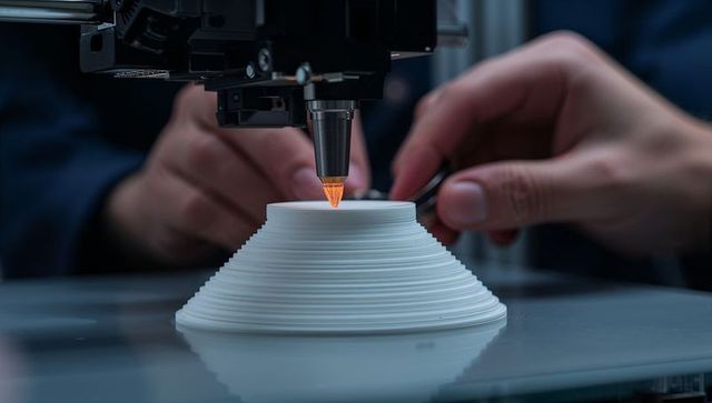 High-precision 3d printer in action with orange filament