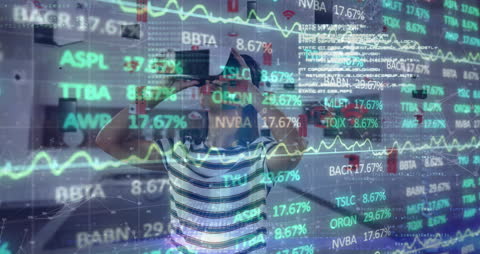 Businesswoman Engaging in Virtual Reality Data Analysis